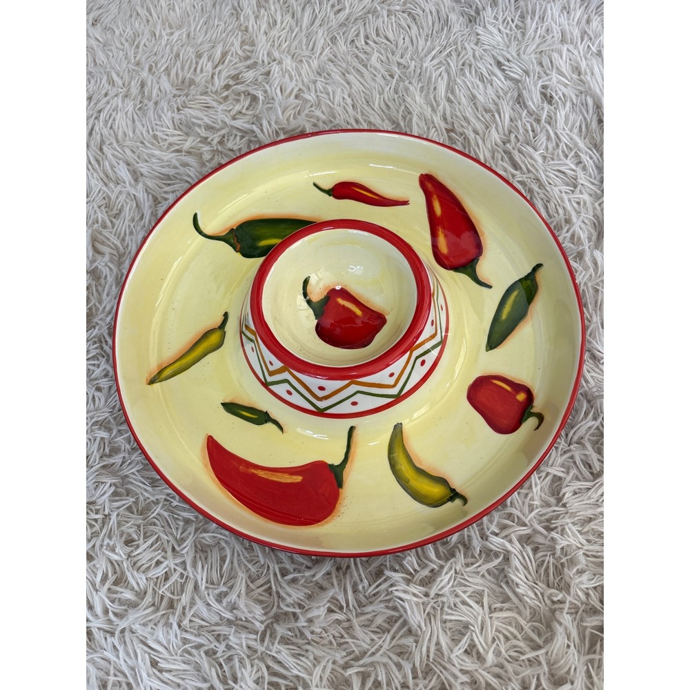 Chili Pepper Chip Salsa Dip Serving Platter‎ Tray w/ Center Bowl cinco de Mayo